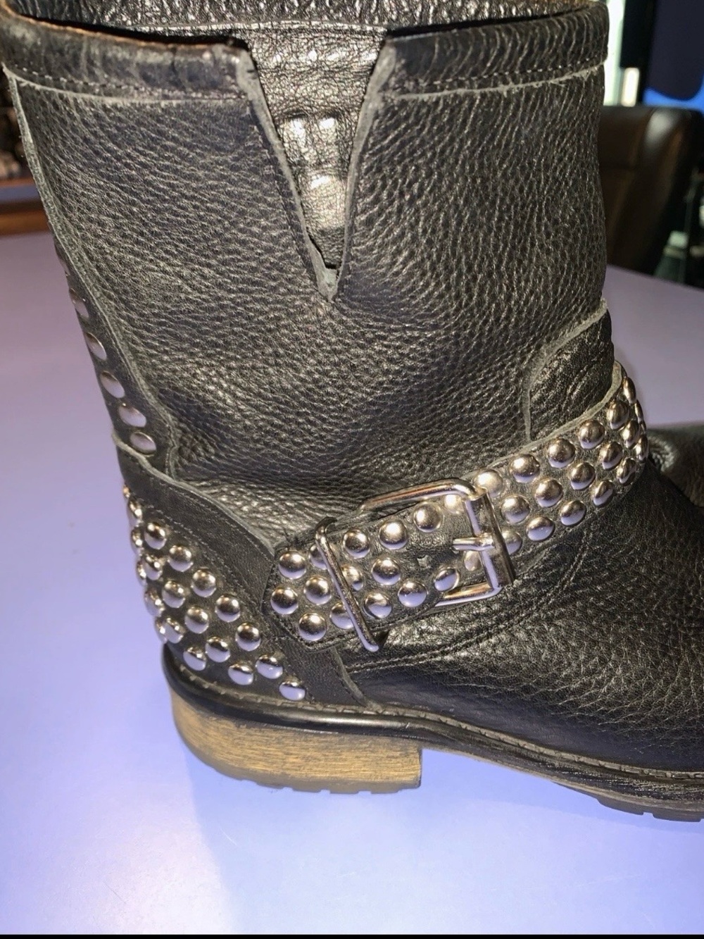 Steve Madden "Fraankie" Black Studded Leather Moto Boots - Picture 2 of 7